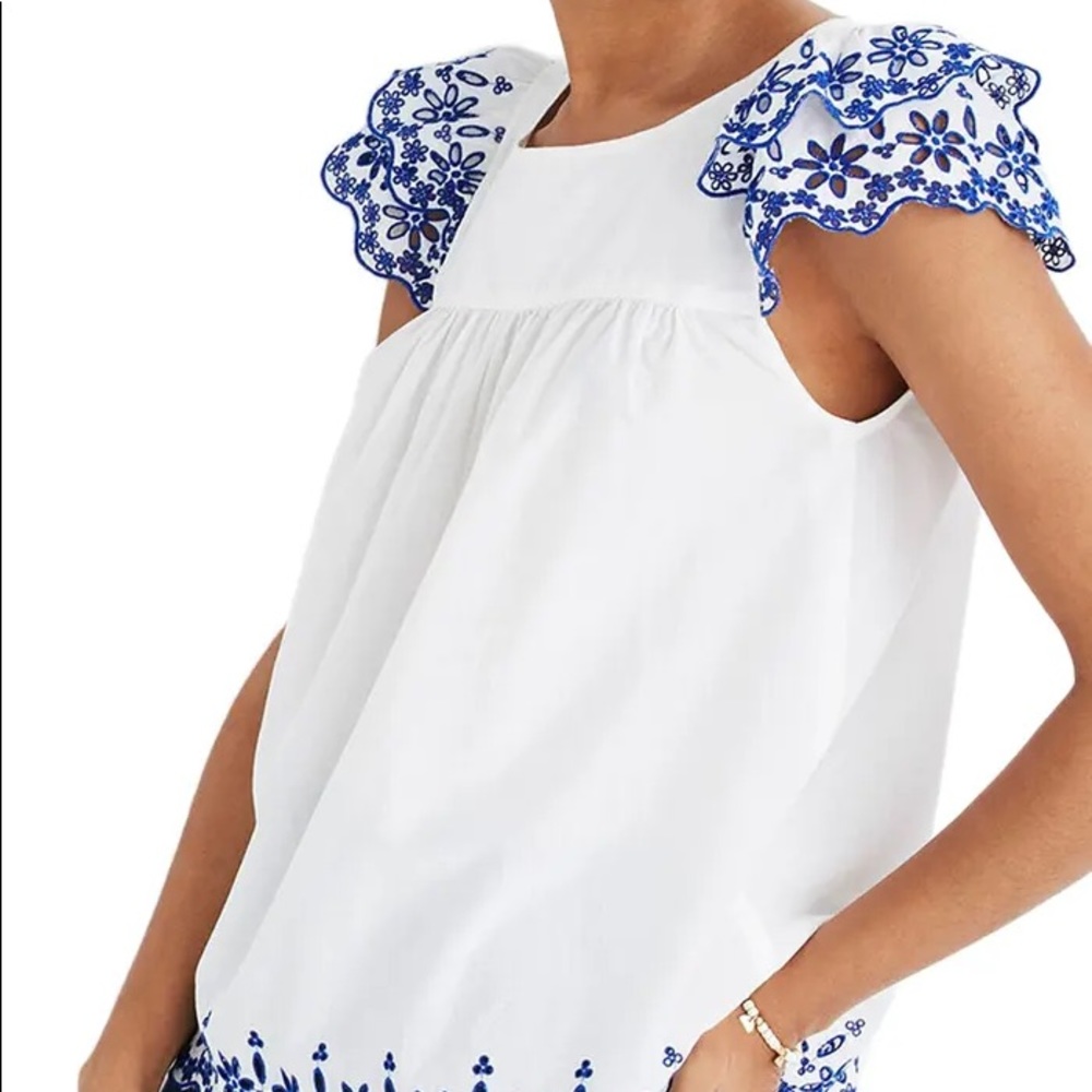 Madewell embroidered flutter sleeve top